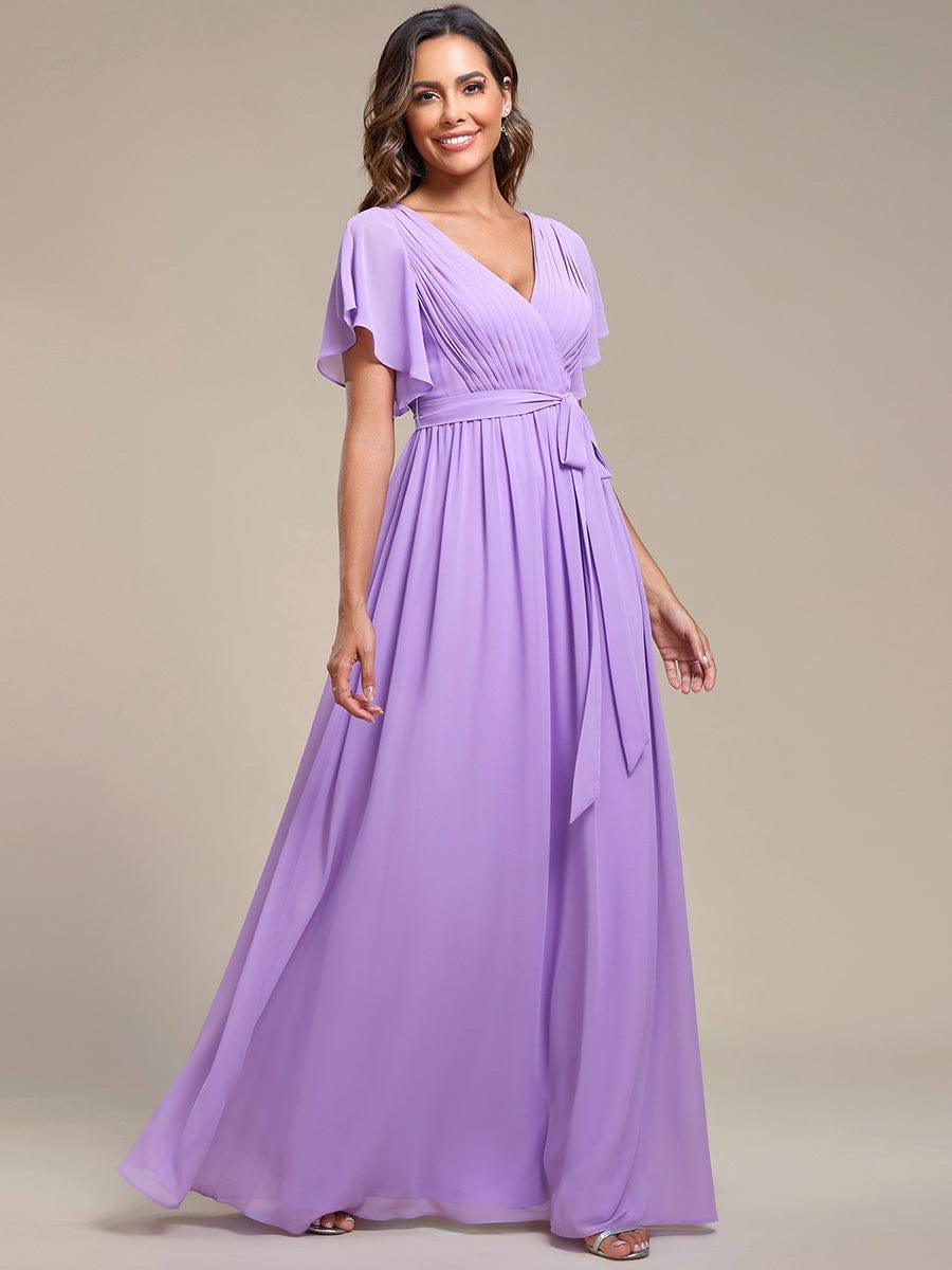 ever LEORA|V-Neck Flutter Sleeve Floor-Length A-Line Chiffon Bridesmaid Dress