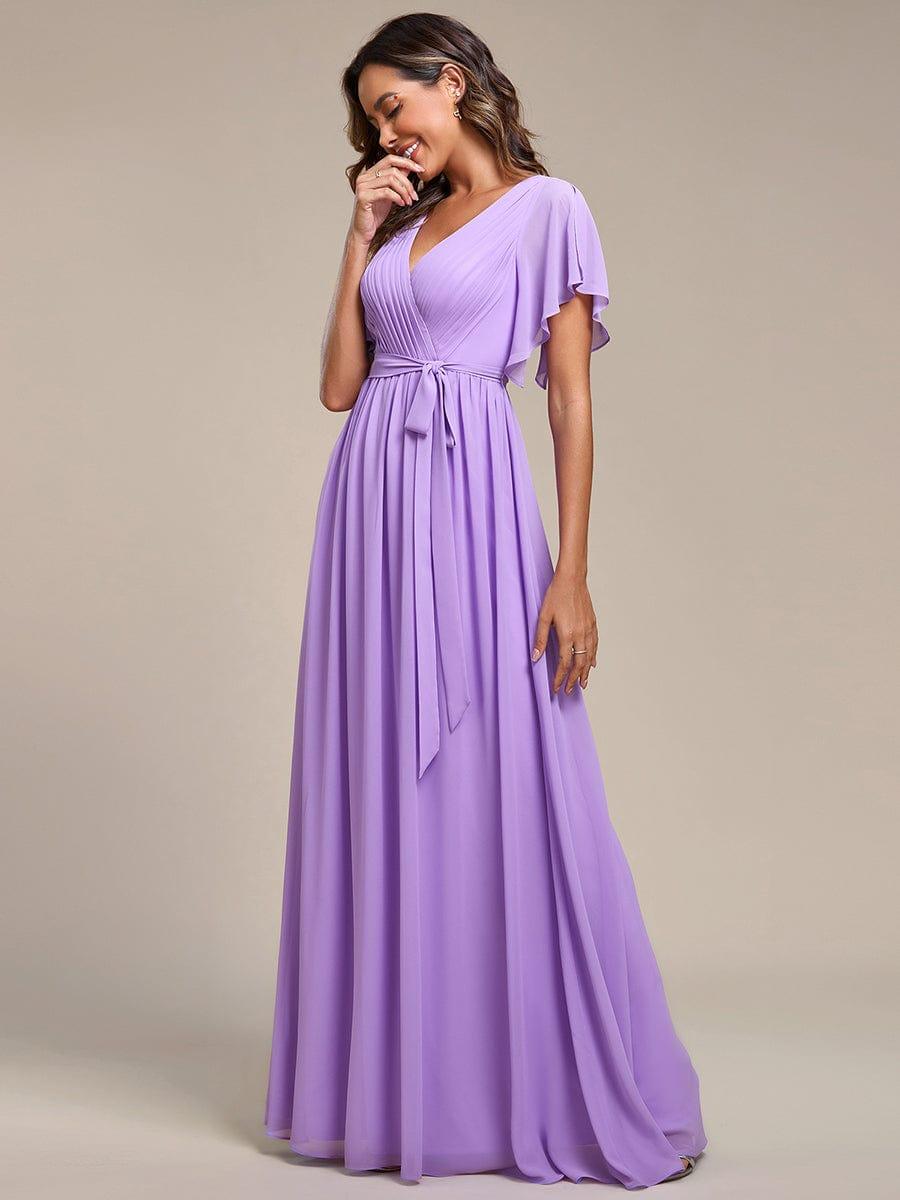 ever LEORA|V-Neck Flutter Sleeve Floor-Length A-Line Chiffon Bridesmaid Dress