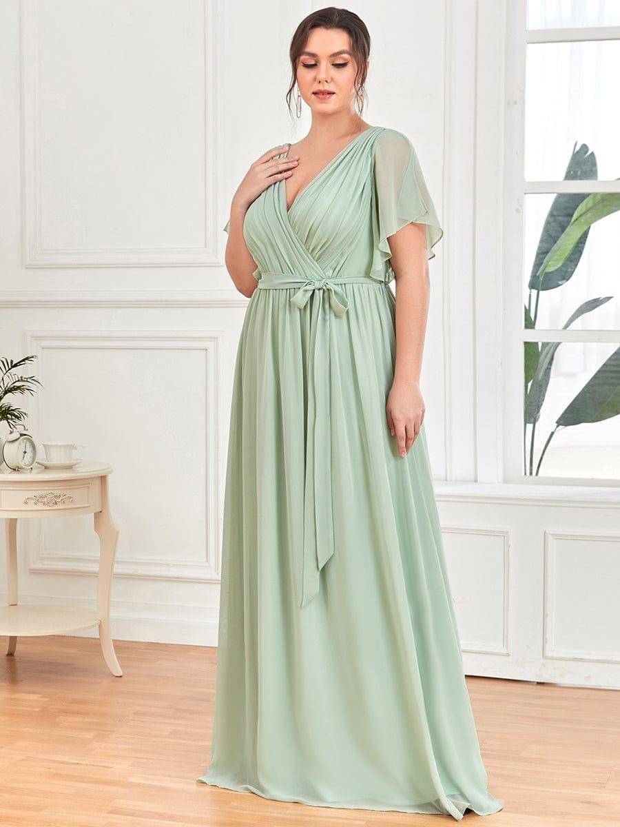 ever LEORA|V-Neck Flutter Sleeve Floor-Length A-Line Chiffon Evening Dress