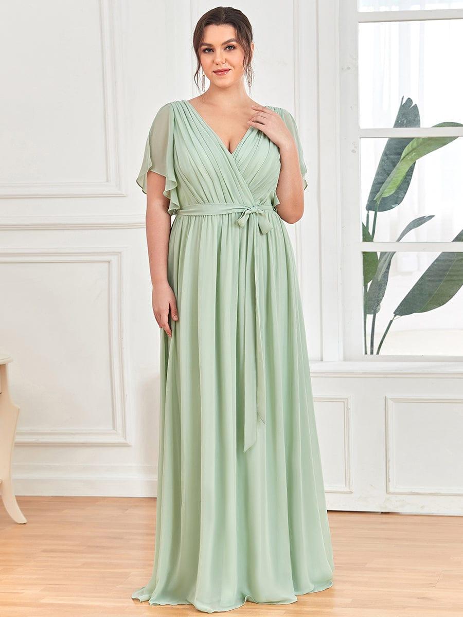 ever LEORA|V-Neck Flutter Sleeve Floor-Length A-Line Chiffon Evening Dress