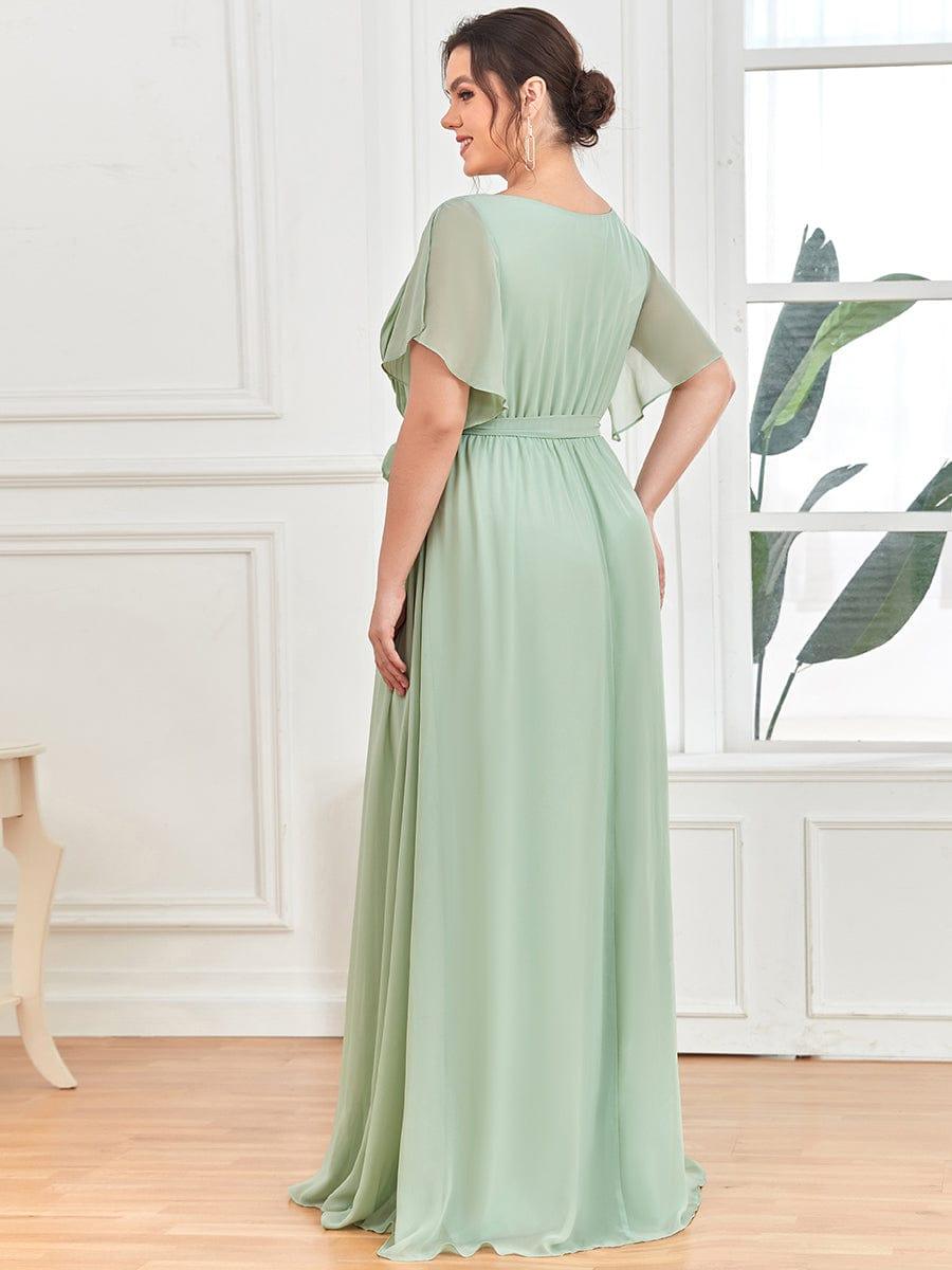 ever LEORA|V-Neck Flutter Sleeve Floor-Length A-Line Chiffon Evening Dress