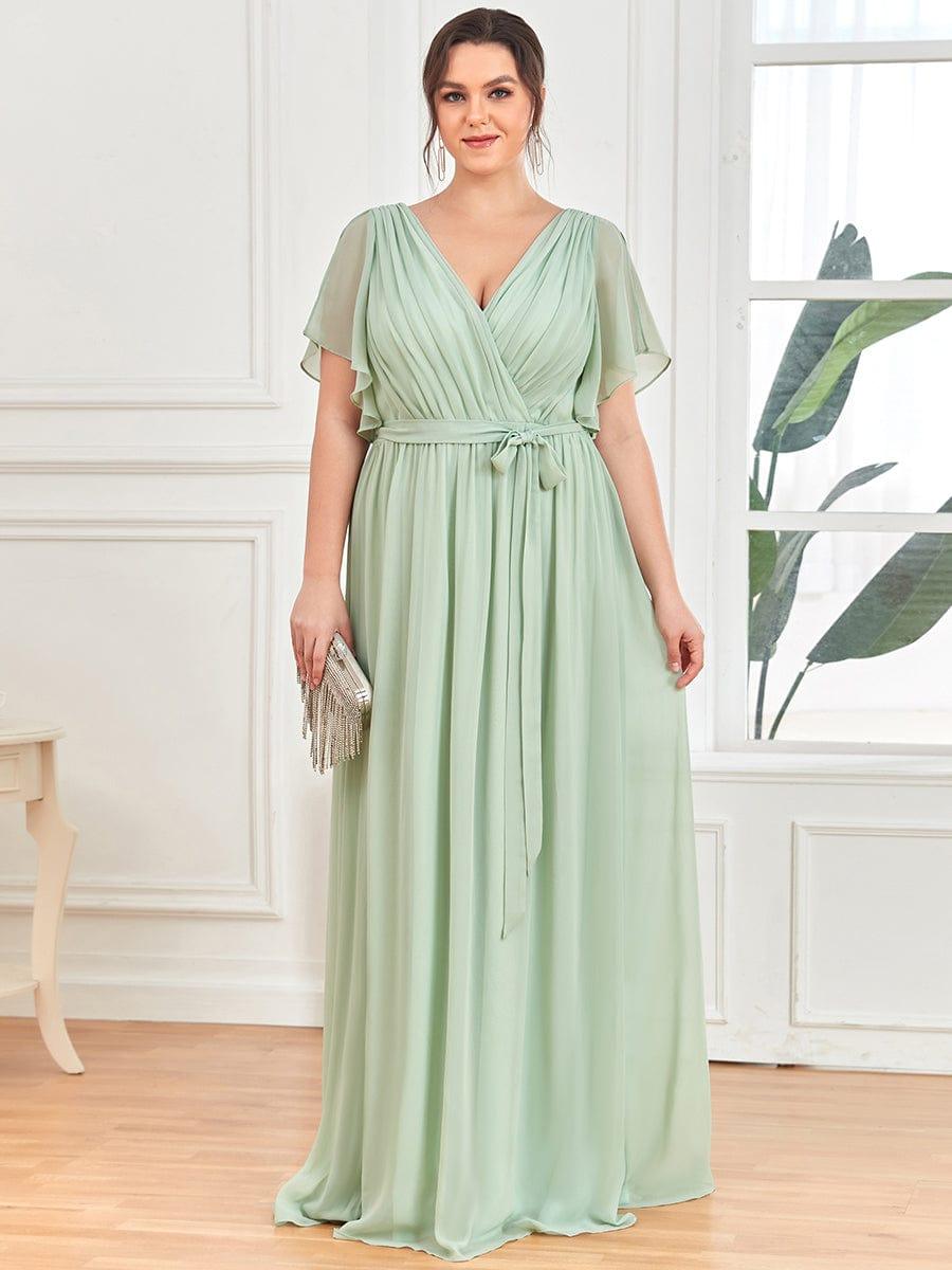 ever LEORA|V-Neck Flutter Sleeve Floor-Length A-Line Chiffon Evening Dress