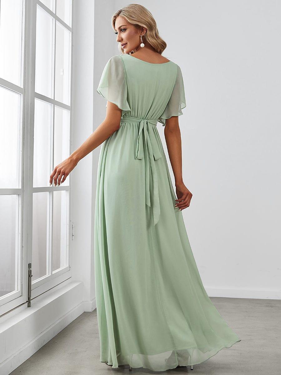 ever LEORA|V-Neck Flutter Sleeve Floor-Length A-Line Chiffon Evening Dress