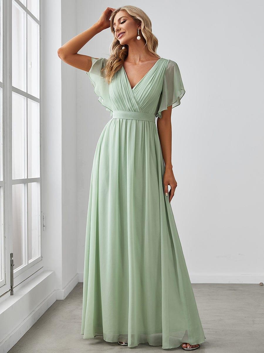 ever LEORA|V-Neck Flutter Sleeve Floor-Length A-Line Chiffon Evening Dress