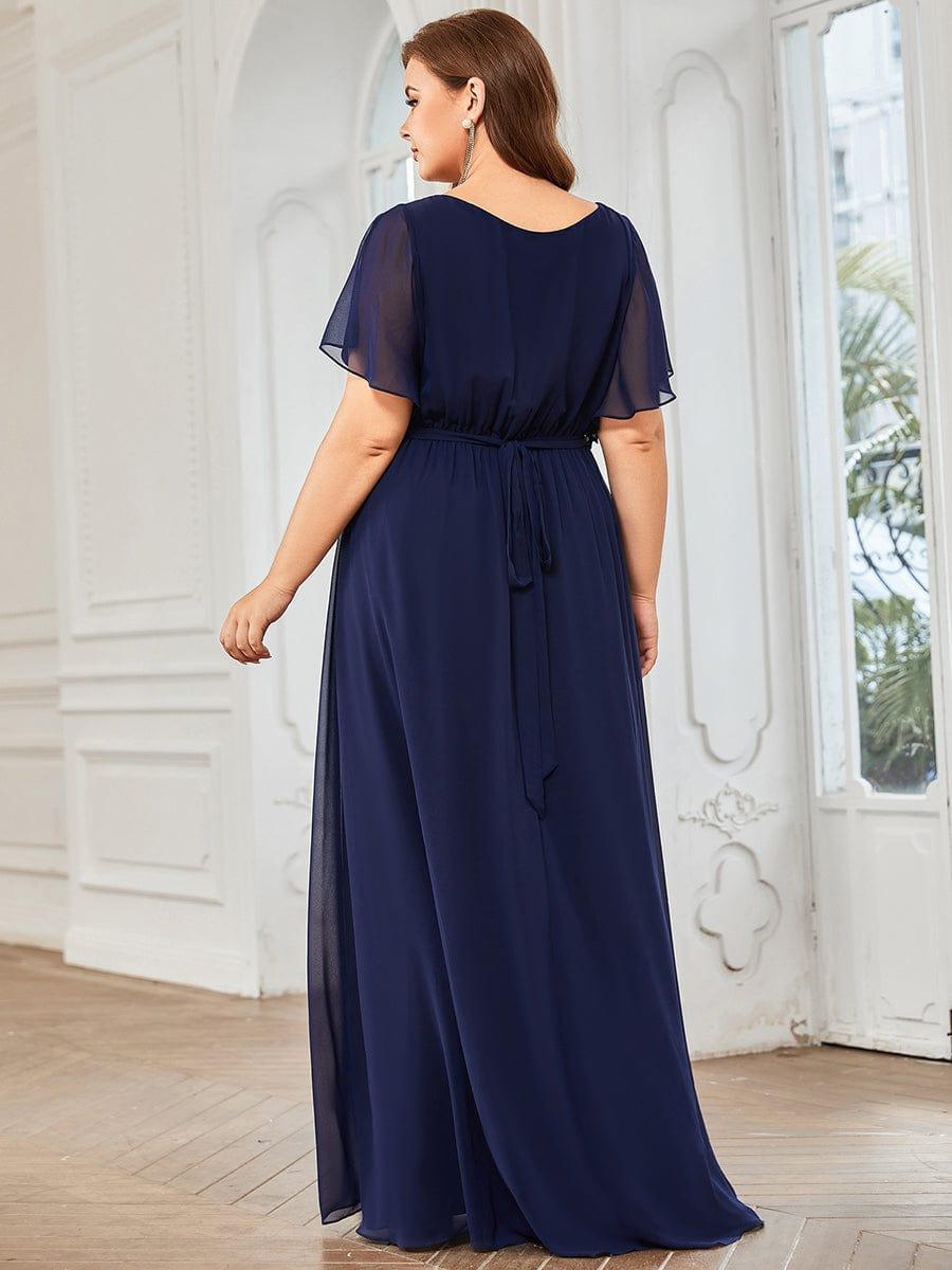 ever LEORA|V-Neck Flutter Sleeve Floor-Length A-Line Chiffon Evening Dress