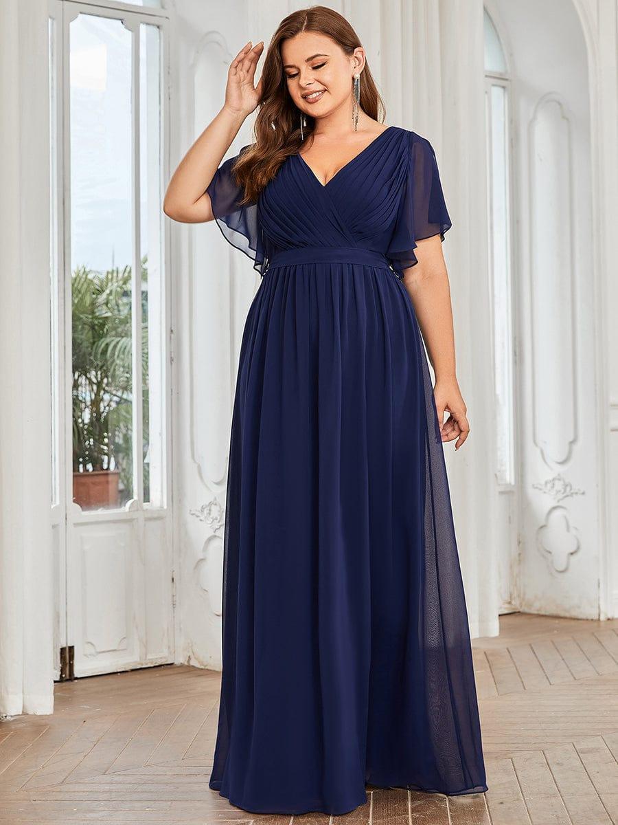 ever LEORA|V-Neck Flutter Sleeve Floor-Length A-Line Chiffon Evening Dress