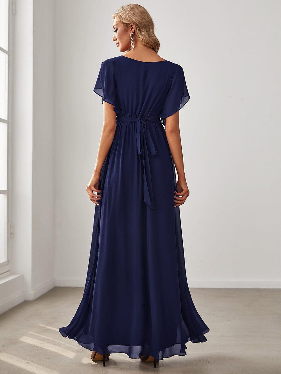 ever LEORA|V-Neck Flutter Sleeve Floor-Length A-Line Chiffon Evening Dress