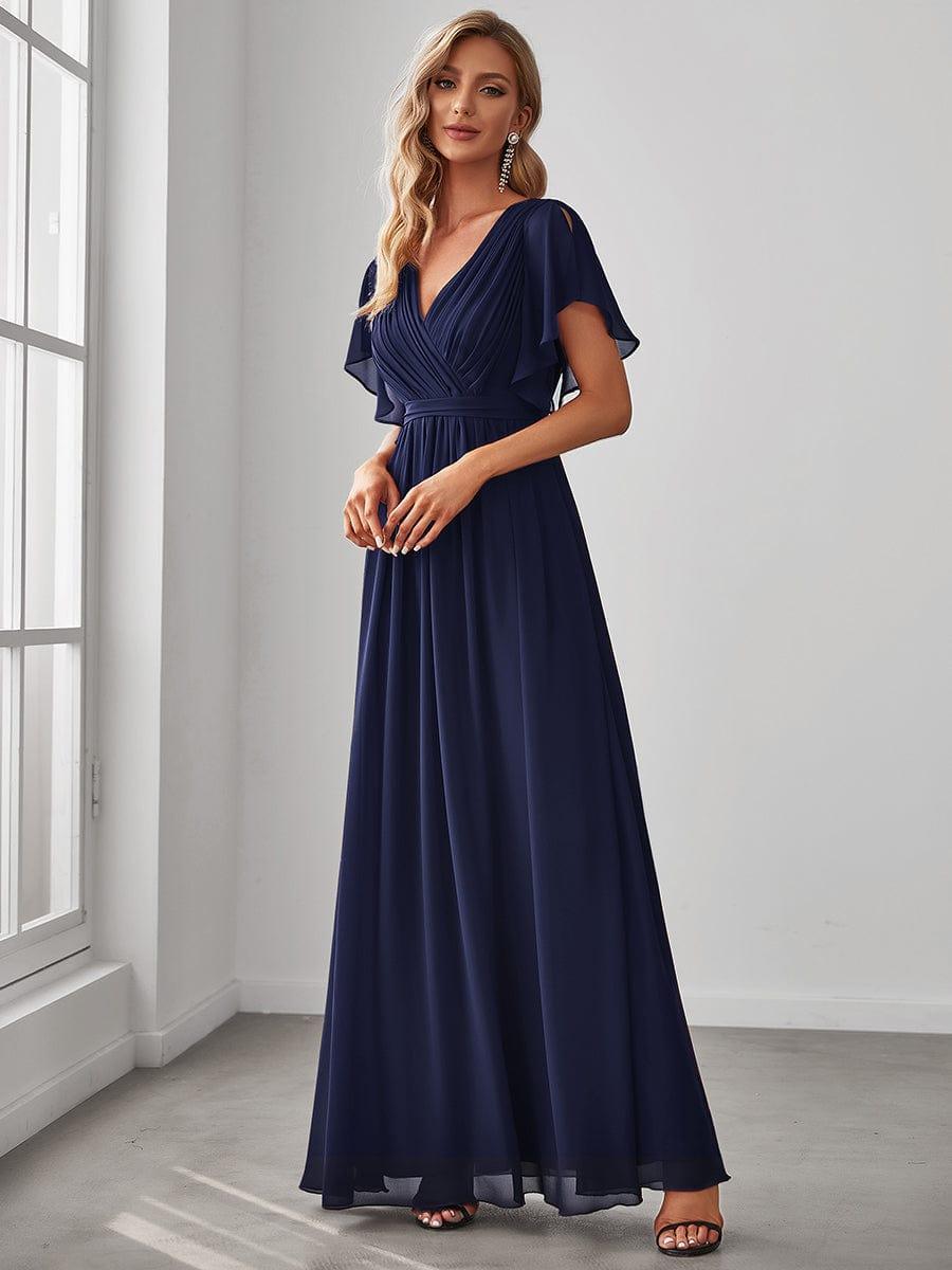ever LEORA|V-Neck Flutter Sleeve Floor-Length A-Line Chiffon Evening Dress