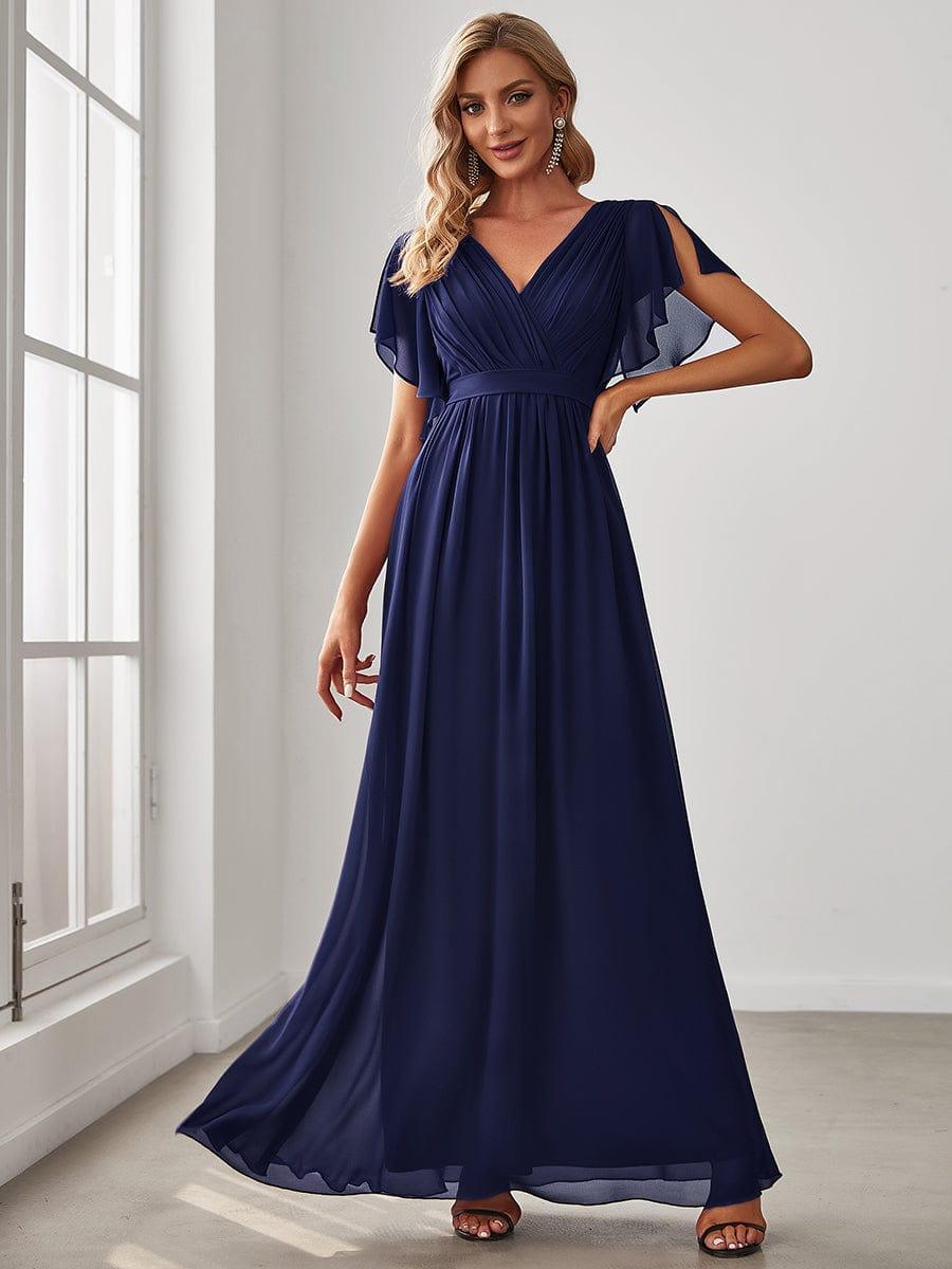 ever LEORA|V-Neck Flutter Sleeve Floor-Length A-Line Chiffon Evening Dress