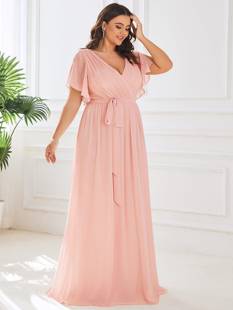 ever LEORA|V-Neck Flutter Sleeve Floor-Length A-Line Chiffon Evening Dress