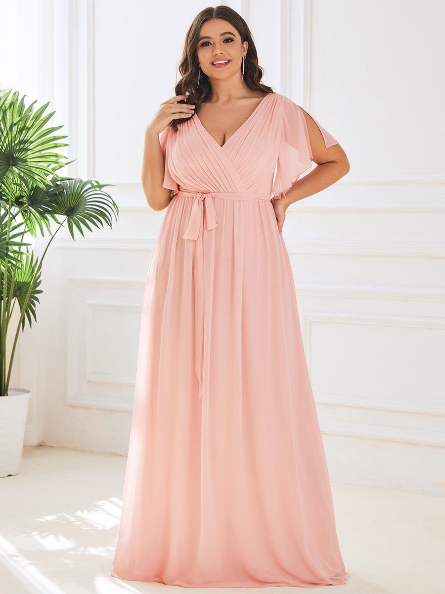 ever LEORA|V-Neck Flutter Sleeve Floor-Length A-Line Chiffon Evening Dress