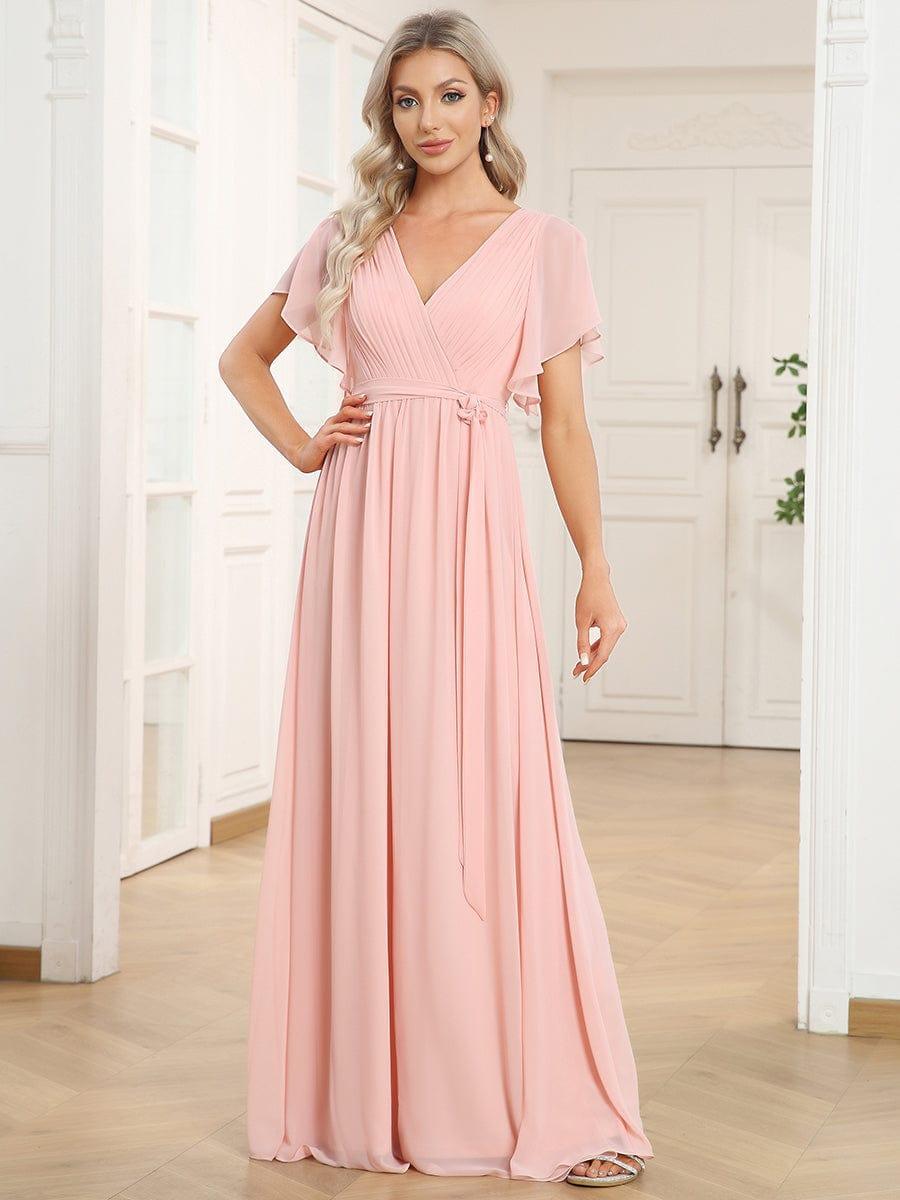 ever LEORA|V-Neck Flutter Sleeve Floor-Length A-Line Chiffon Evening Dress