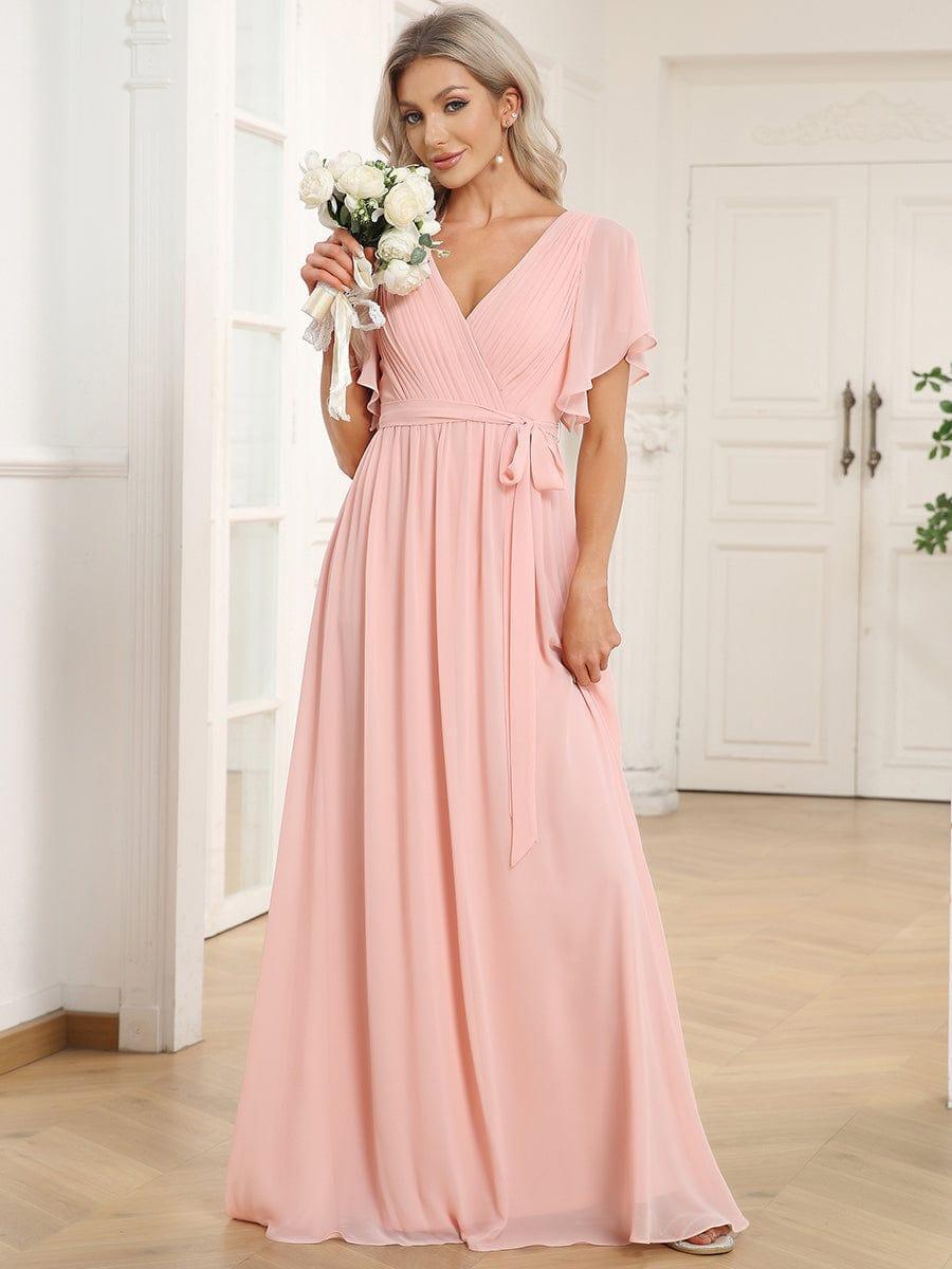 ever LEORA|V-Neck Flutter Sleeve Floor-Length A-Line Chiffon Evening Dress