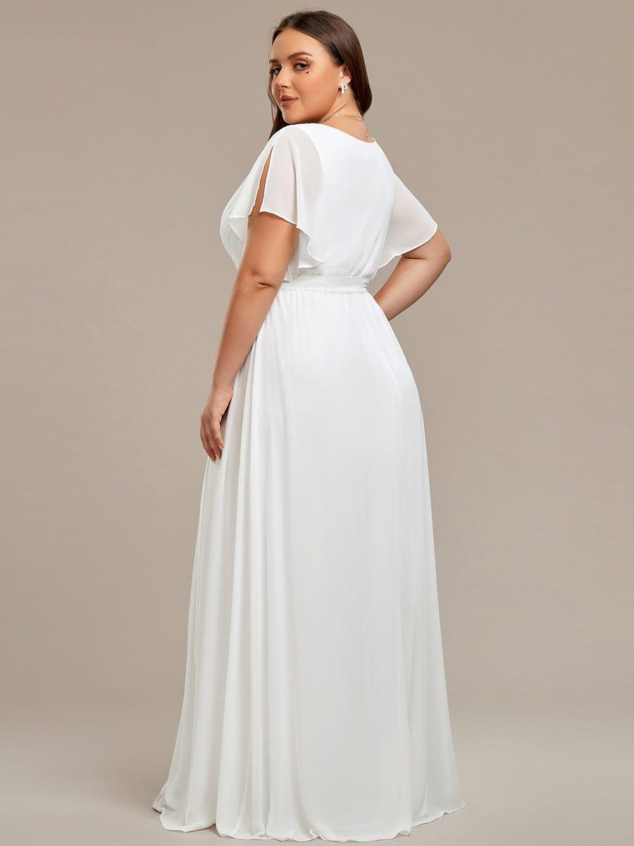 ever LEORA|V-Neck Flutter Sleeve Floor-Length A-Line Chiffon Evening Dress