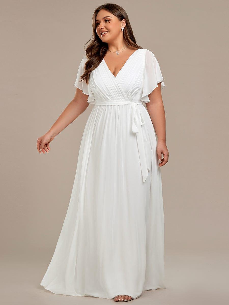 ever LEORA|V-Neck Flutter Sleeve Floor-Length A-Line Chiffon Evening Dress