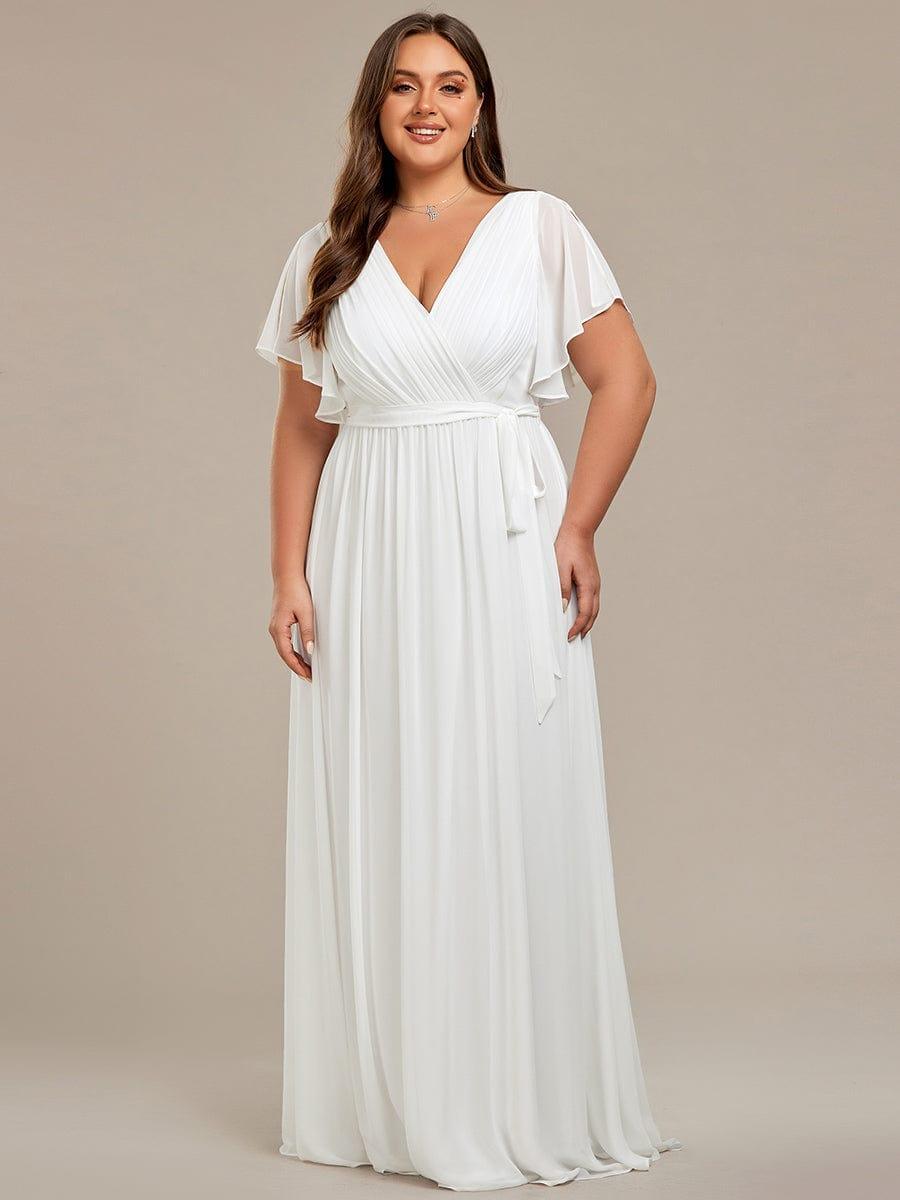 ever LEORA|V-Neck Flutter Sleeve Floor-Length A-Line Chiffon Evening Dress