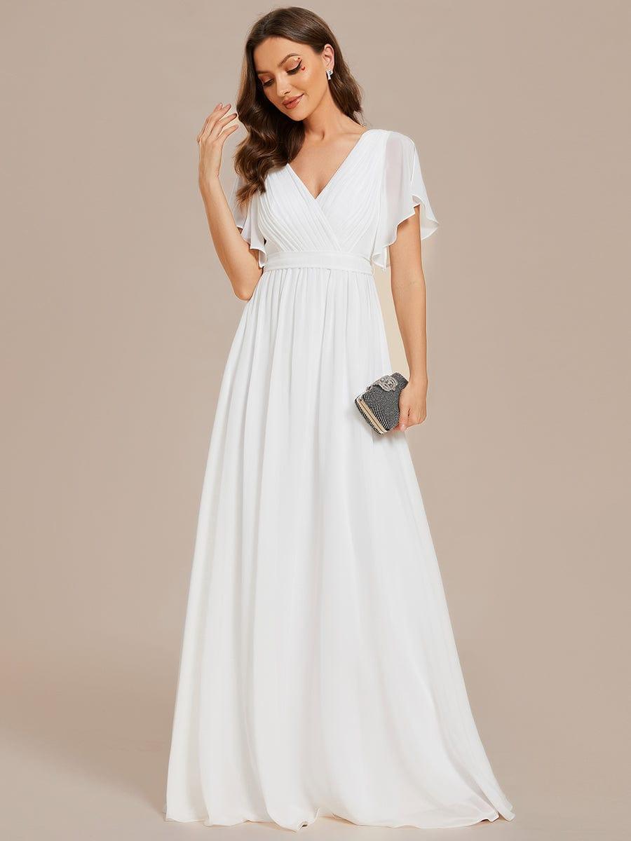 ever LEORA|V-Neck Flutter Sleeve Floor-Length A-Line Chiffon Evening Dress