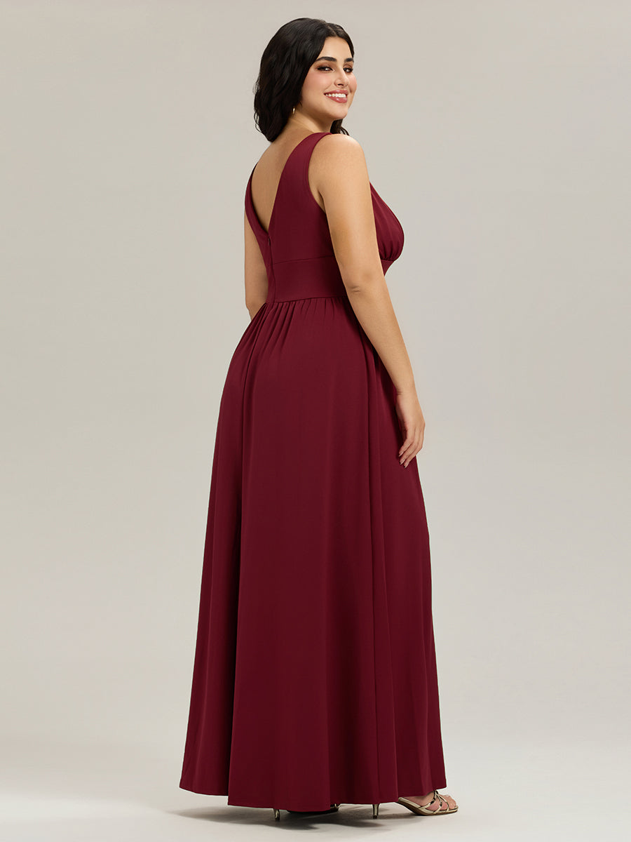 ever SORAYA|V-Neck High Slit Empire Waist Floor-Length Evening Dress