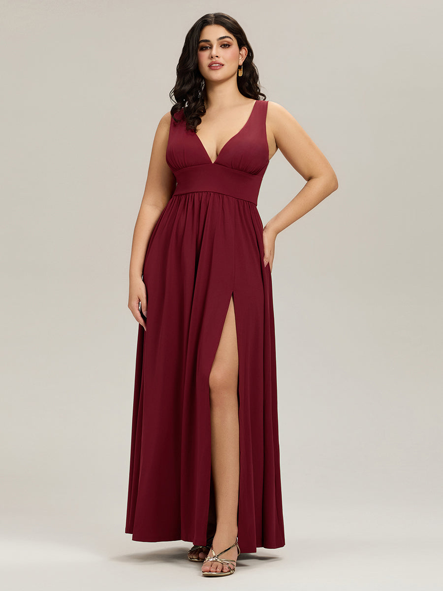 ever SORAYA|V-Neck High Slit Empire Waist Floor-Length Evening Dress