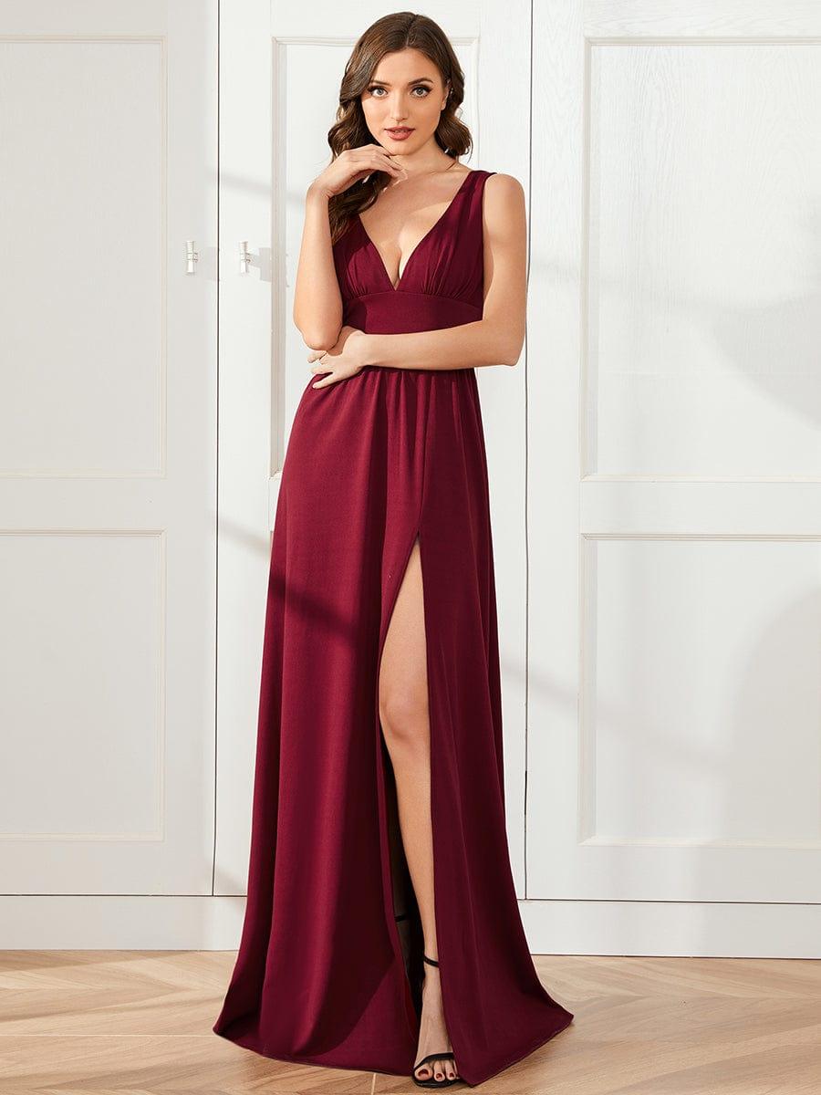 ever SORAYA|V-Neck High Slit Empire Waist Floor-Length Evening Dress