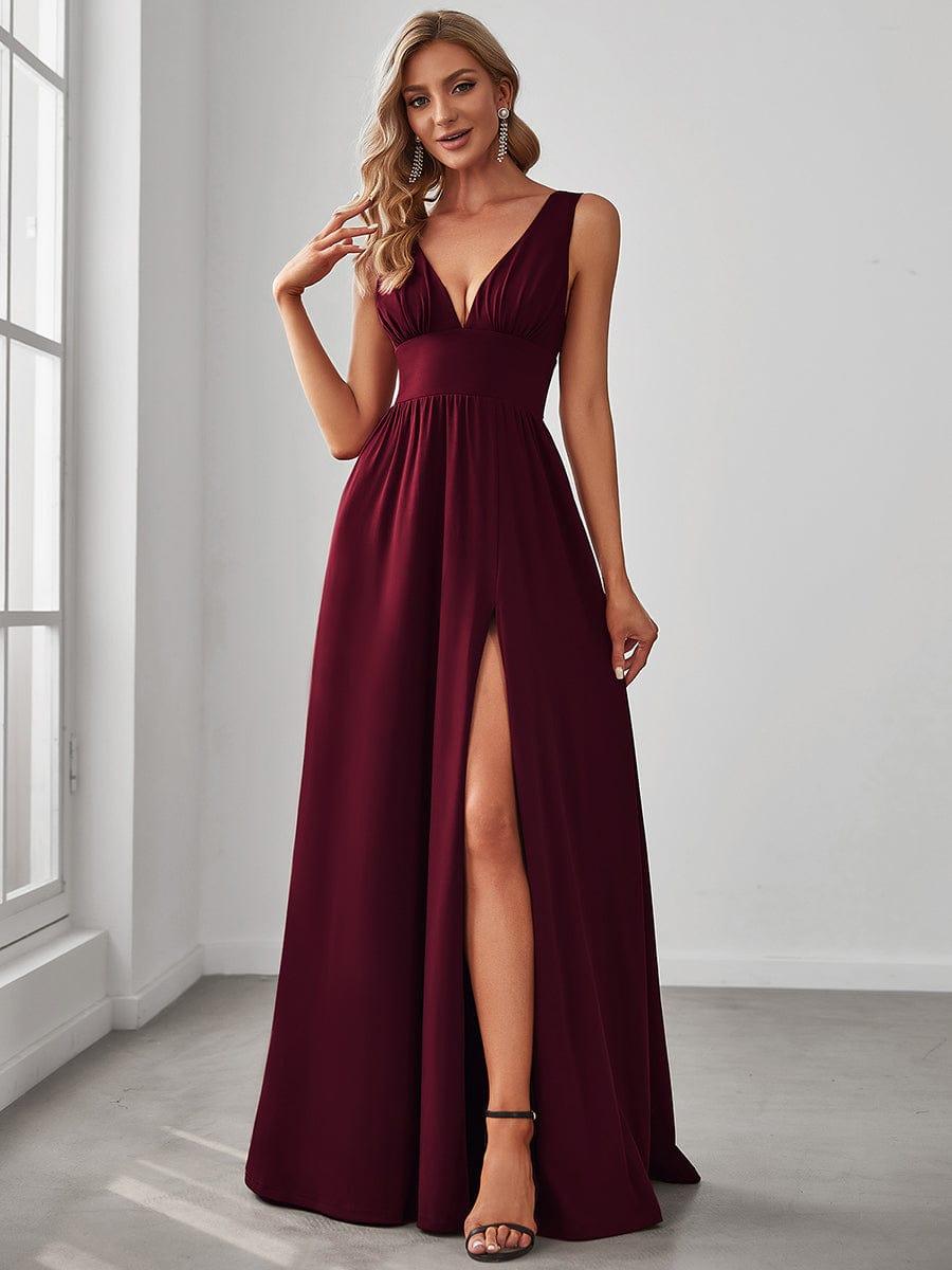 ever SORAYA|V-Neck High Slit Empire Waist Floor-Length Evening Dress