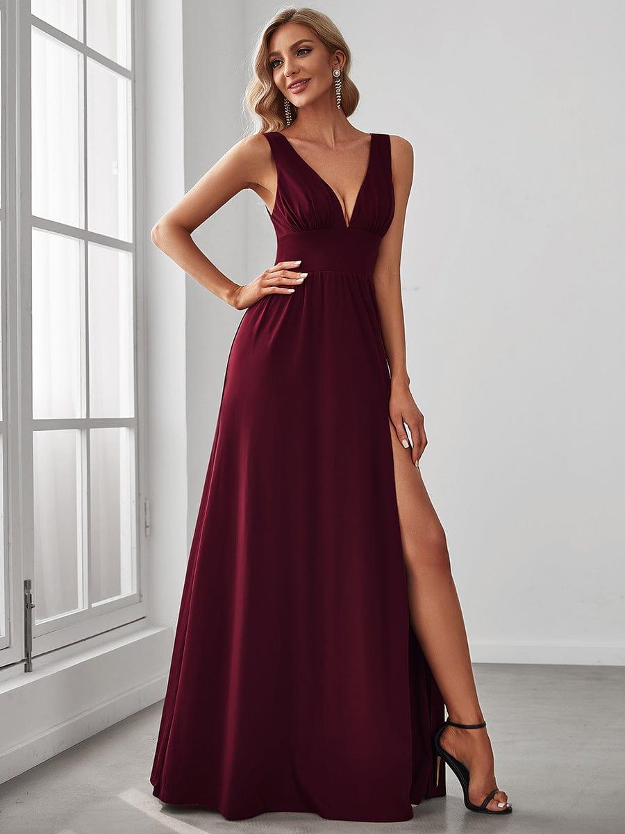 ever SORAYA|V-Neck High Slit Empire Waist Floor-Length Evening Dress