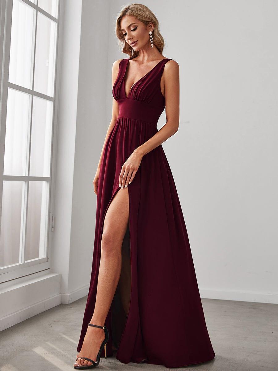 ever SORAYA|V-Neck High Slit Empire Waist Floor-Length Evening Dress