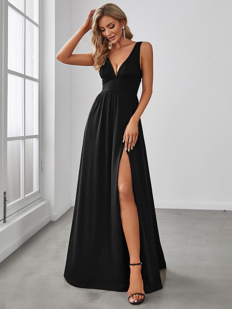 ever SORAYA|V-Neck High Slit Empire Waist Floor-Length Evening Dress