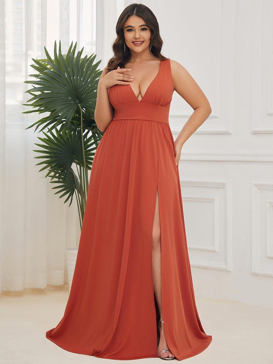 ever SORAYA|V-Neck High Slit Empire Waist Floor-Length Evening Dress