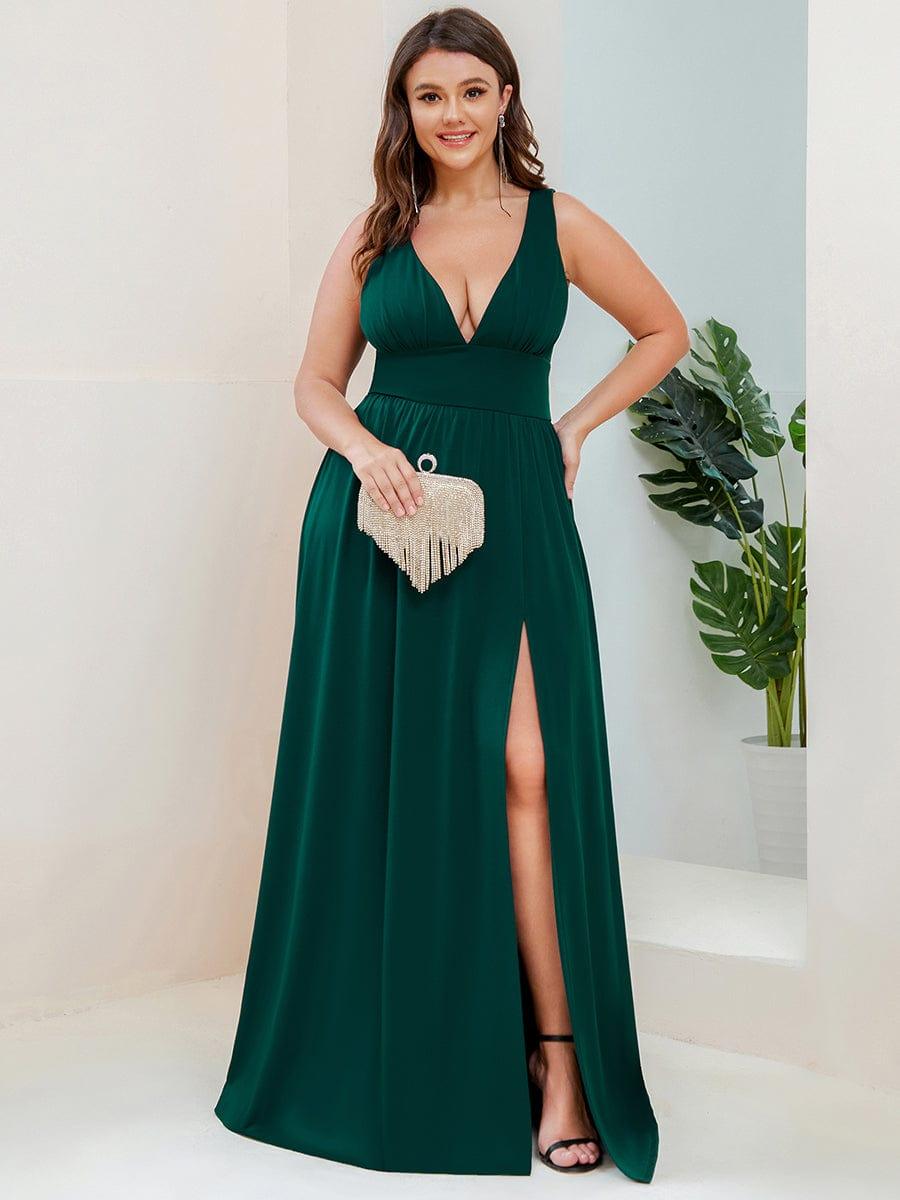 ever SORAYA|V-Neck High Slit Empire Waist Floor-Length Evening Dress