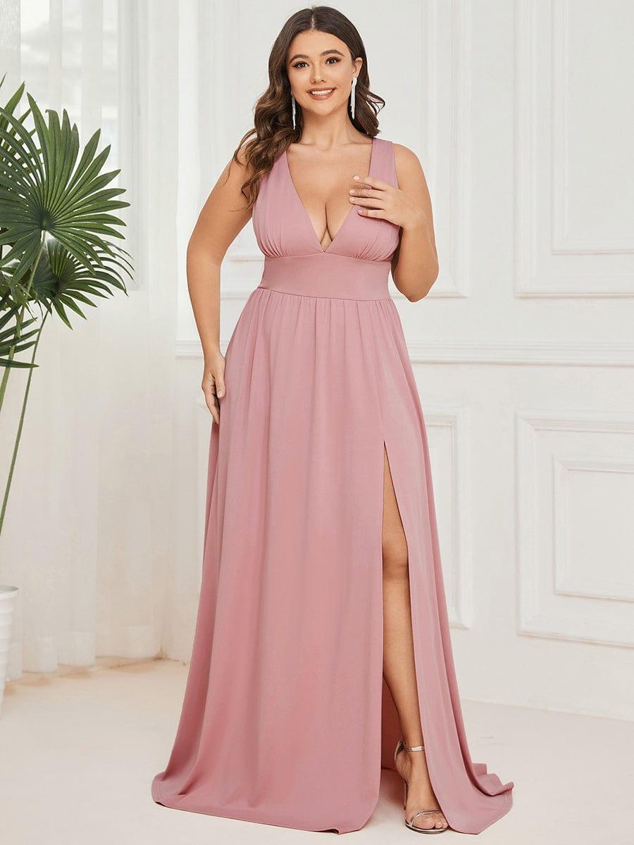 ever SORAYA|V-Neck High Slit Empire Waist Floor-Length Evening Dress