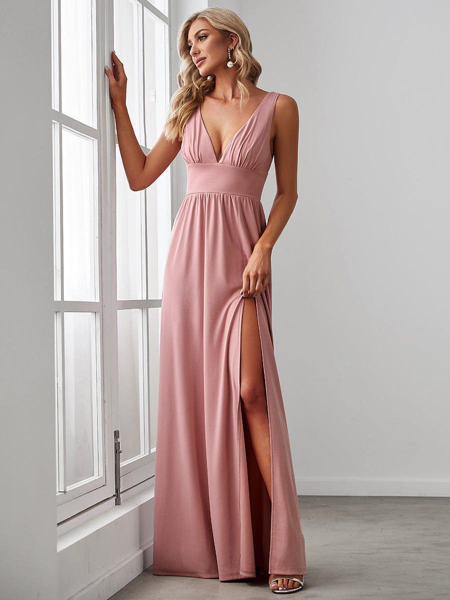 ever SORAYA|V-Neck High Slit Empire Waist Floor-Length Evening Dress