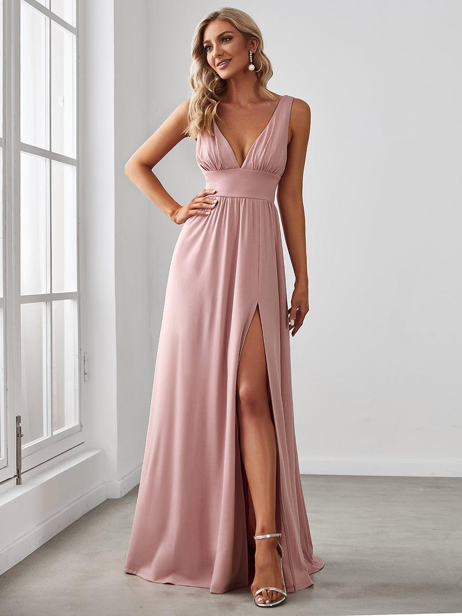 ever SORAYA|V-Neck High Slit Empire Waist Floor-Length Evening Dress