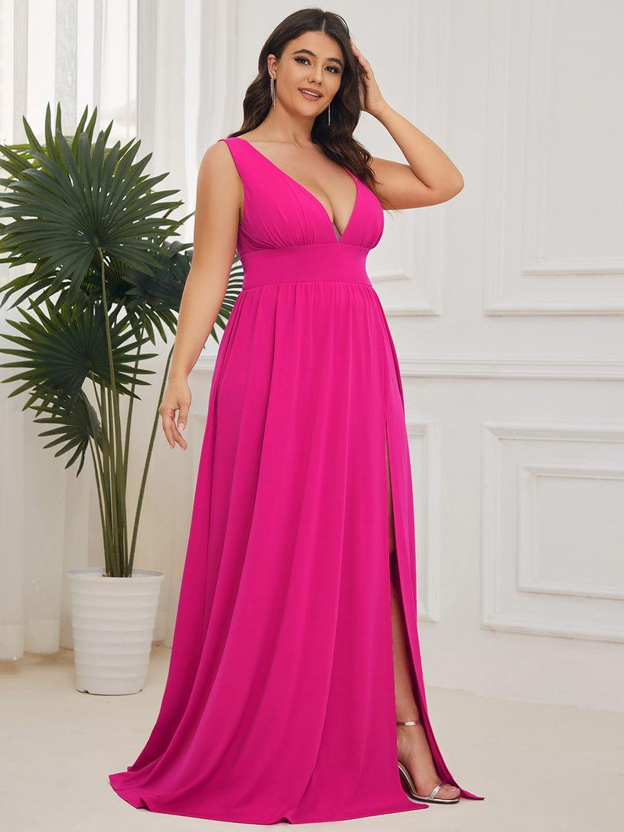 ever SORAYA|V-Neck High Slit Empire Waist Floor-Length Evening Dress