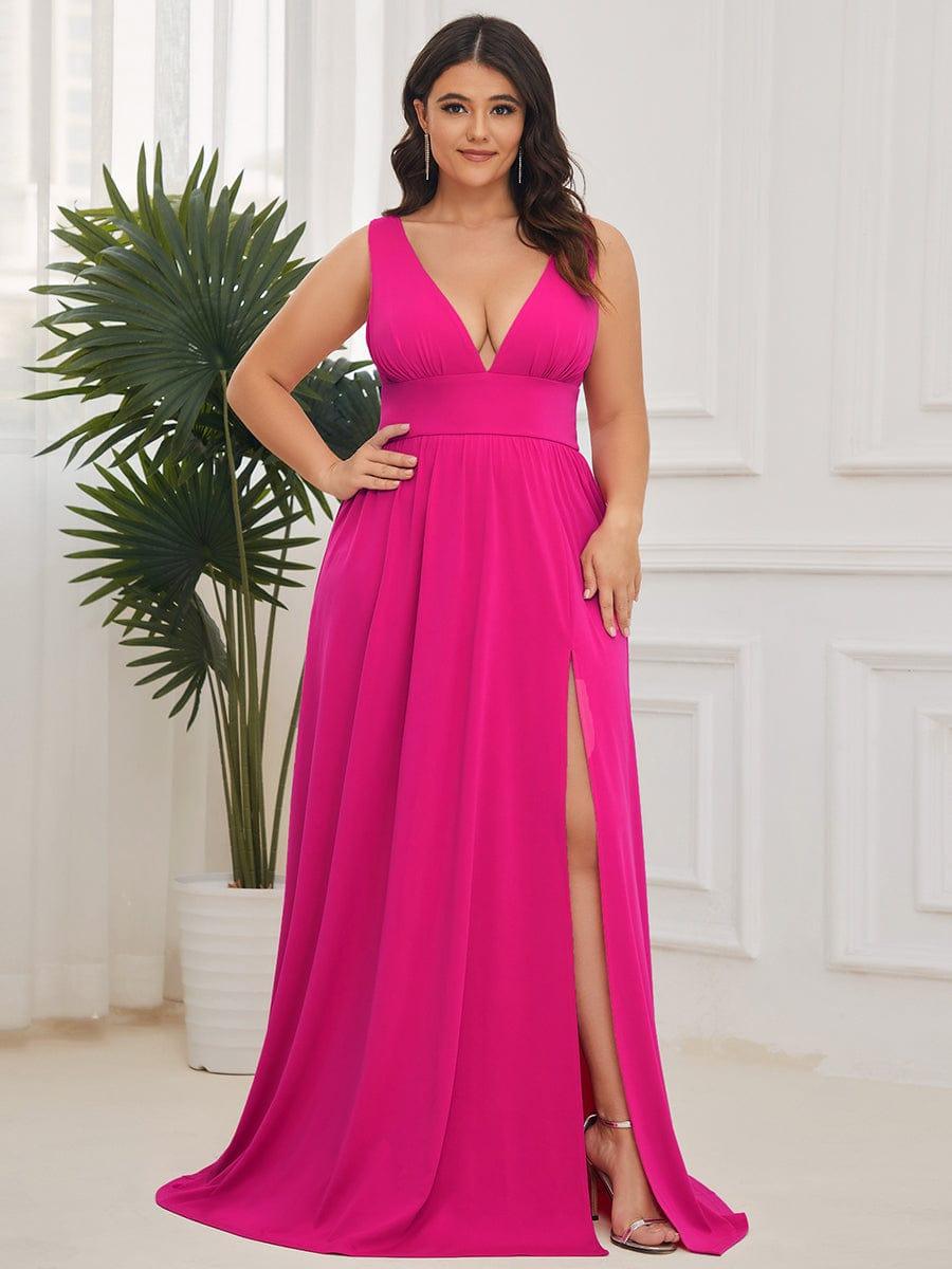 ever SORAYA|V-Neck High Slit Empire Waist Floor-Length Evening Dress