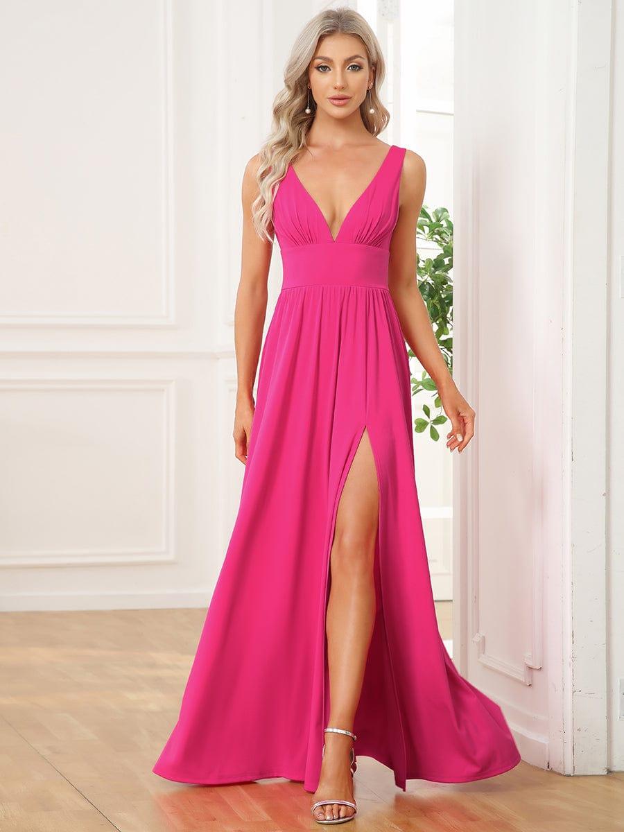 ever SORAYA|V-Neck High Slit Empire Waist Floor-Length Evening Dress