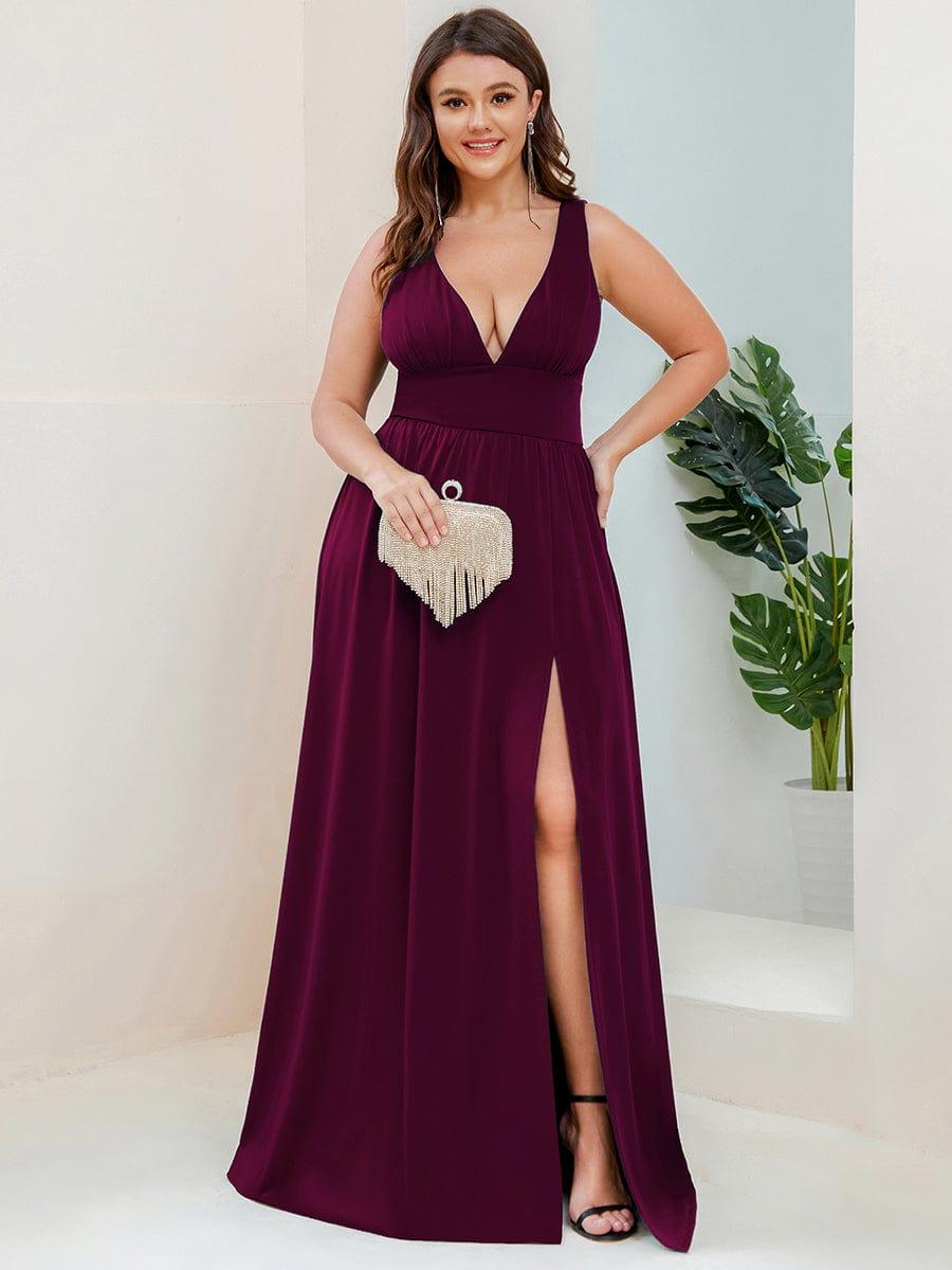 ever SORAYA|V-Neck High Slit Empire Waist Floor-Length Evening Dress