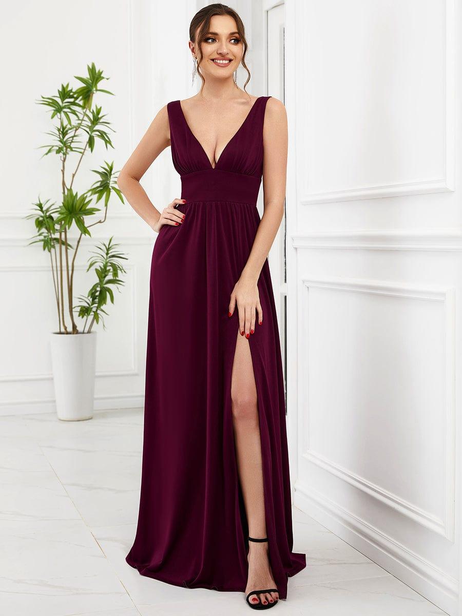 ever SORAYA|V-Neck High Slit Empire Waist Floor-Length Evening Dress