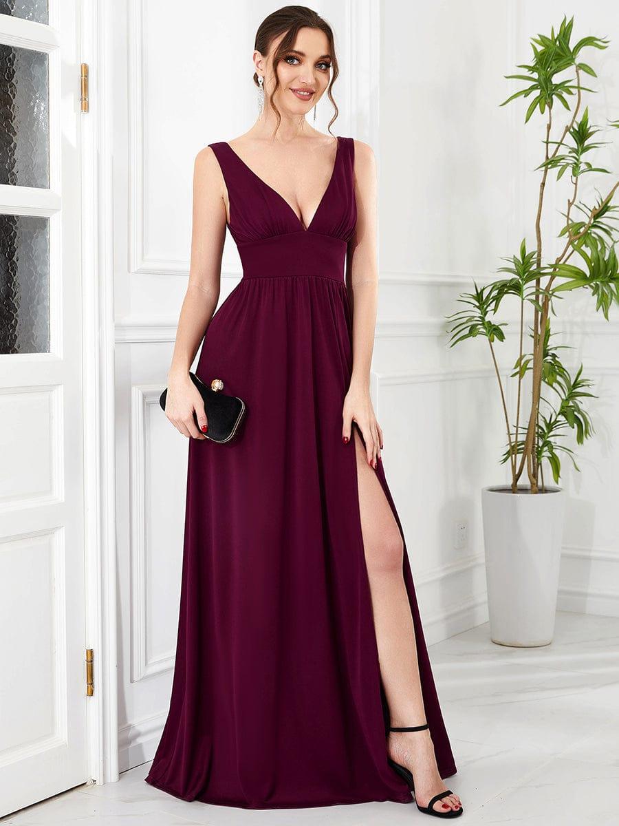 ever SORAYA|V-Neck High Slit Empire Waist Floor-Length Evening Dress