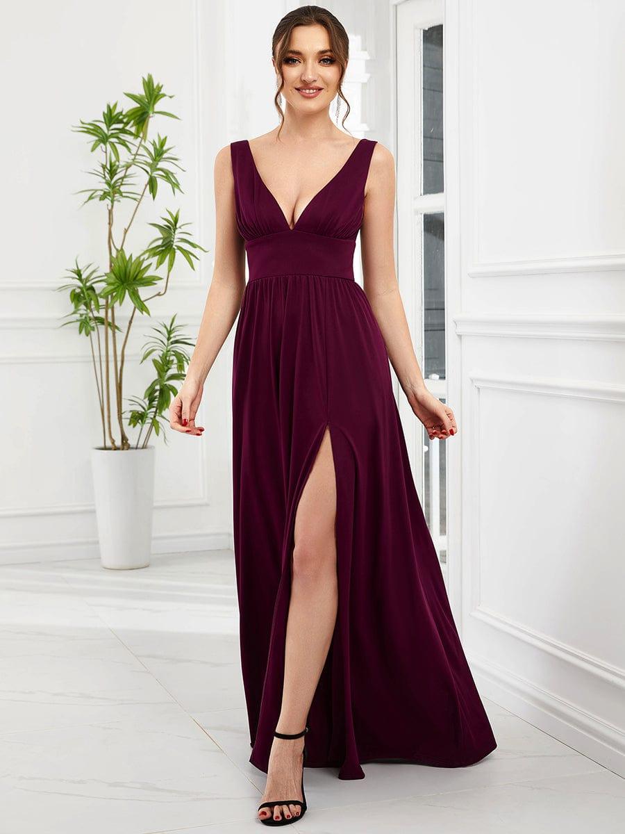 ever SORAYA|V-Neck High Slit Empire Waist Floor-Length Evening Dress