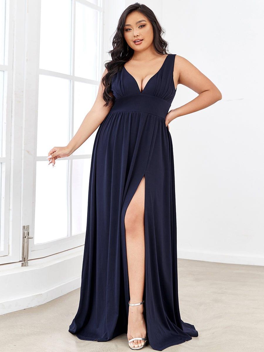 ever SORAYA|V-Neck High Slit Empire Waist Floor-Length Evening Dress