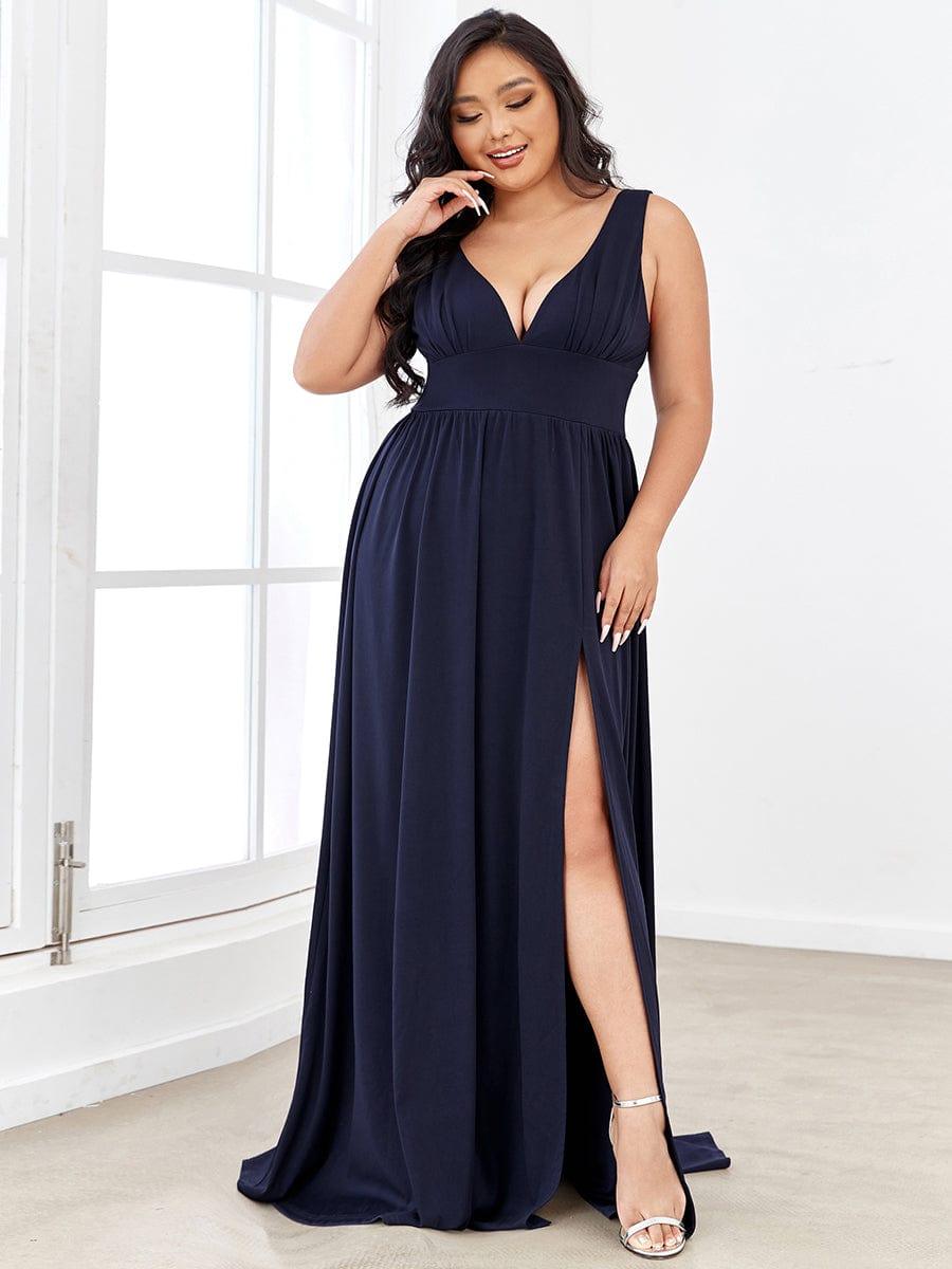 ever SORAYA|V-Neck High Slit Empire Waist Floor-Length Evening Dress