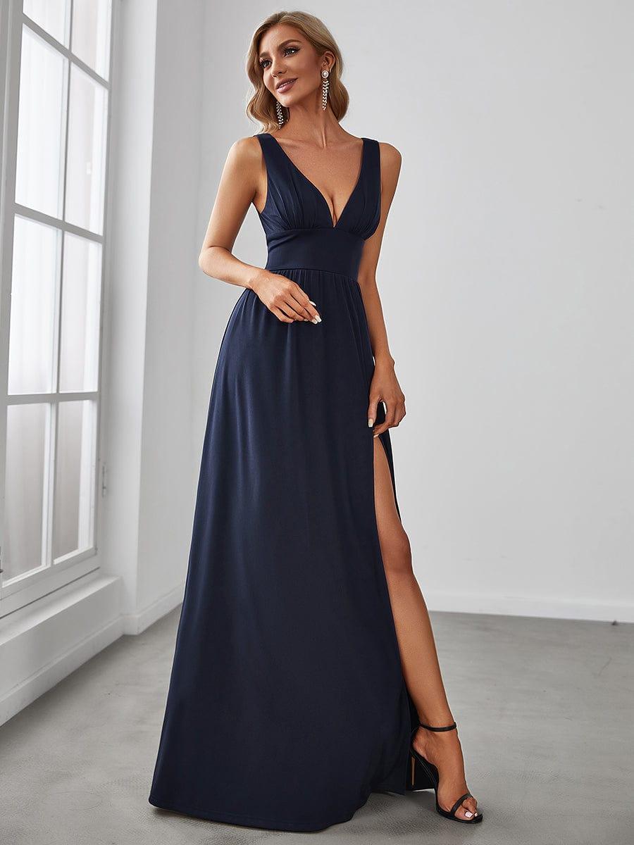 ever SORAYA|V-Neck High Slit Empire Waist Floor-Length Evening Dress