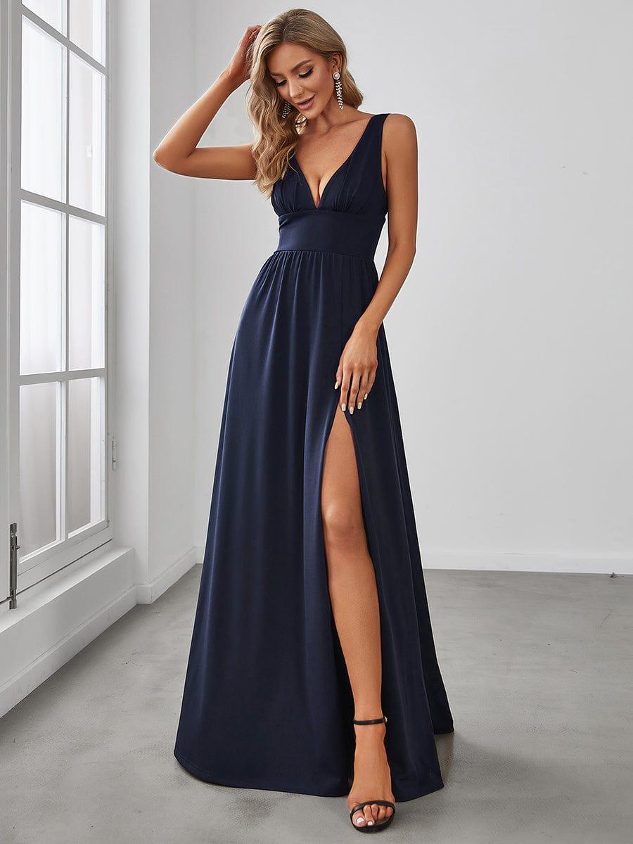 ever SORAYA|V-Neck High Slit Empire Waist Floor-Length Evening Dress