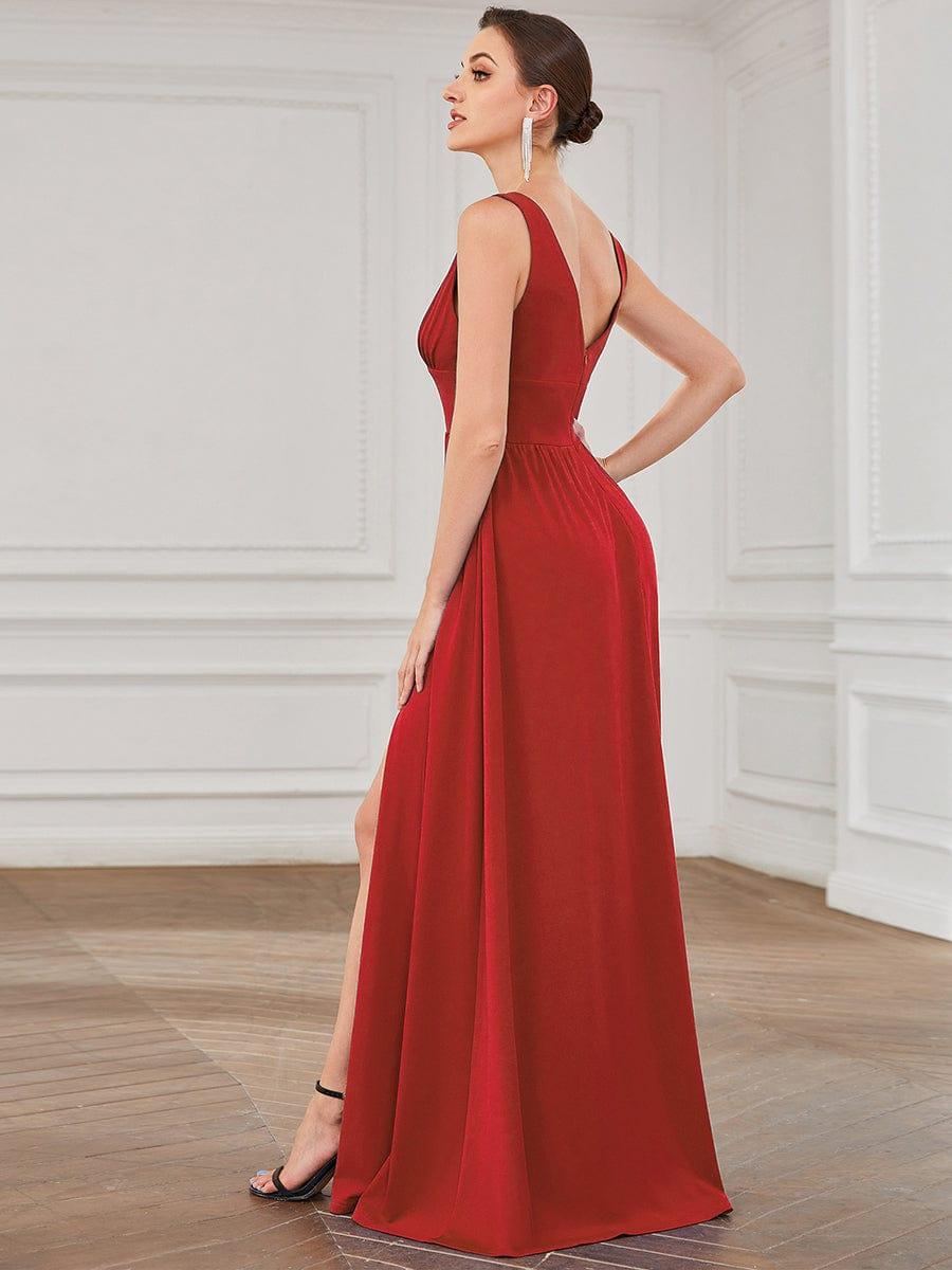 ever SORAYA|V-Neck High Slit Empire Waist Floor-Length Evening Dress