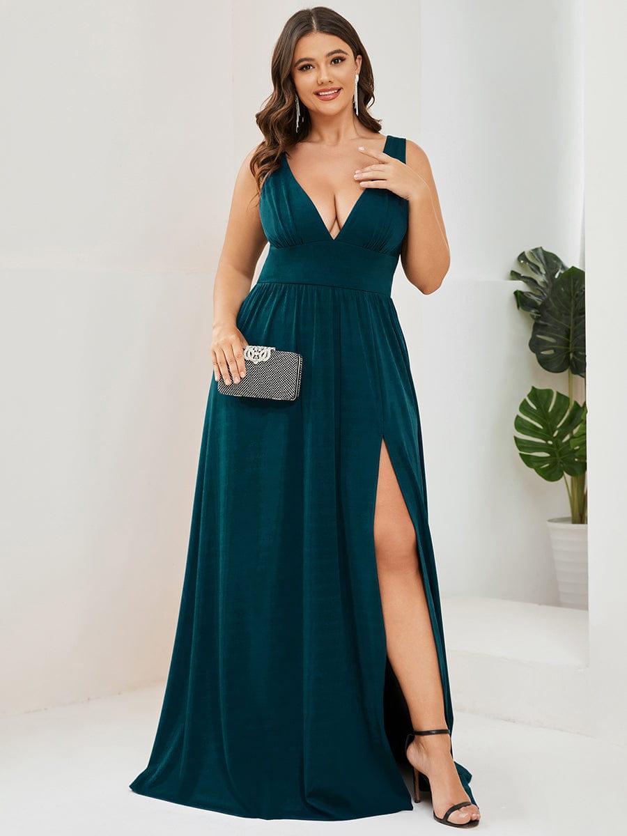ever SORAYA|V-Neck High Slit Empire Waist Floor-Length Evening Dress