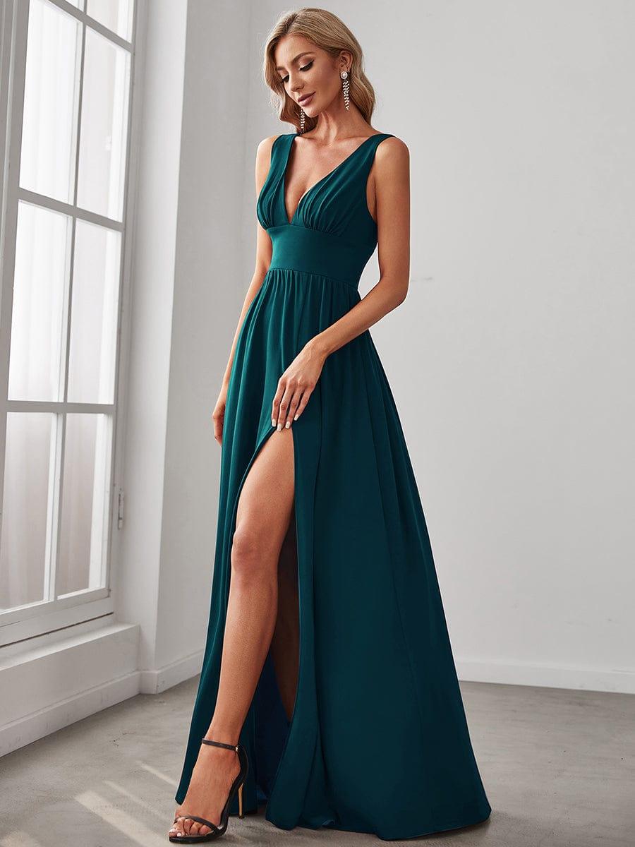 ever SORAYA|V-Neck High Slit Empire Waist Floor-Length Evening Dress