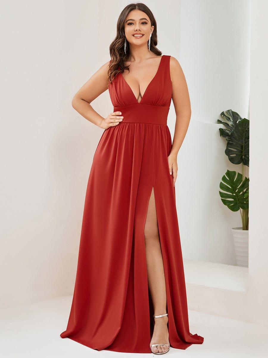 ever SORAYA|V-Neck High Slit Empire Waist Floor-Length Evening Dress