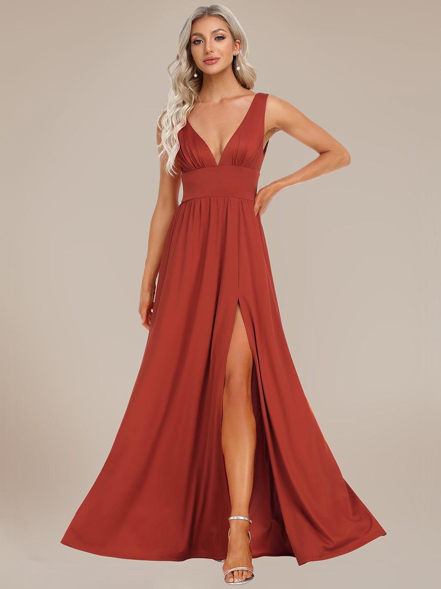 ever SORAYA|V-Neck High Slit Empire Waist Floor-Length Evening Dress