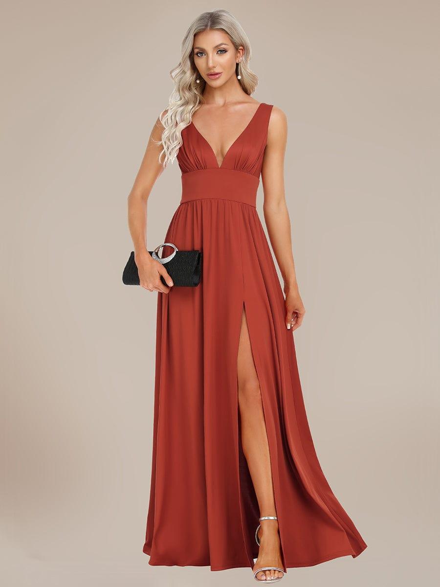 ever SORAYA|V-Neck High Slit Empire Waist Floor-Length Evening Dress